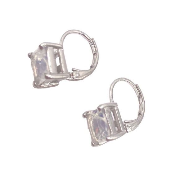 Silver lever back stud cubic zirconia earrings - Picture 2 of 4